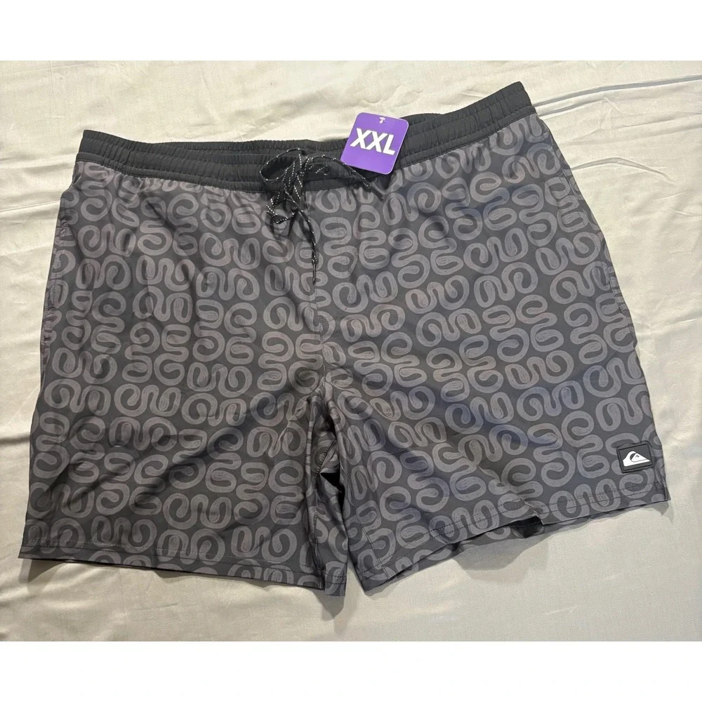 Quiksilver Mens Swim Trunks XXL Grey Black Swirl Quick Dry UPF 50 Board Shorts